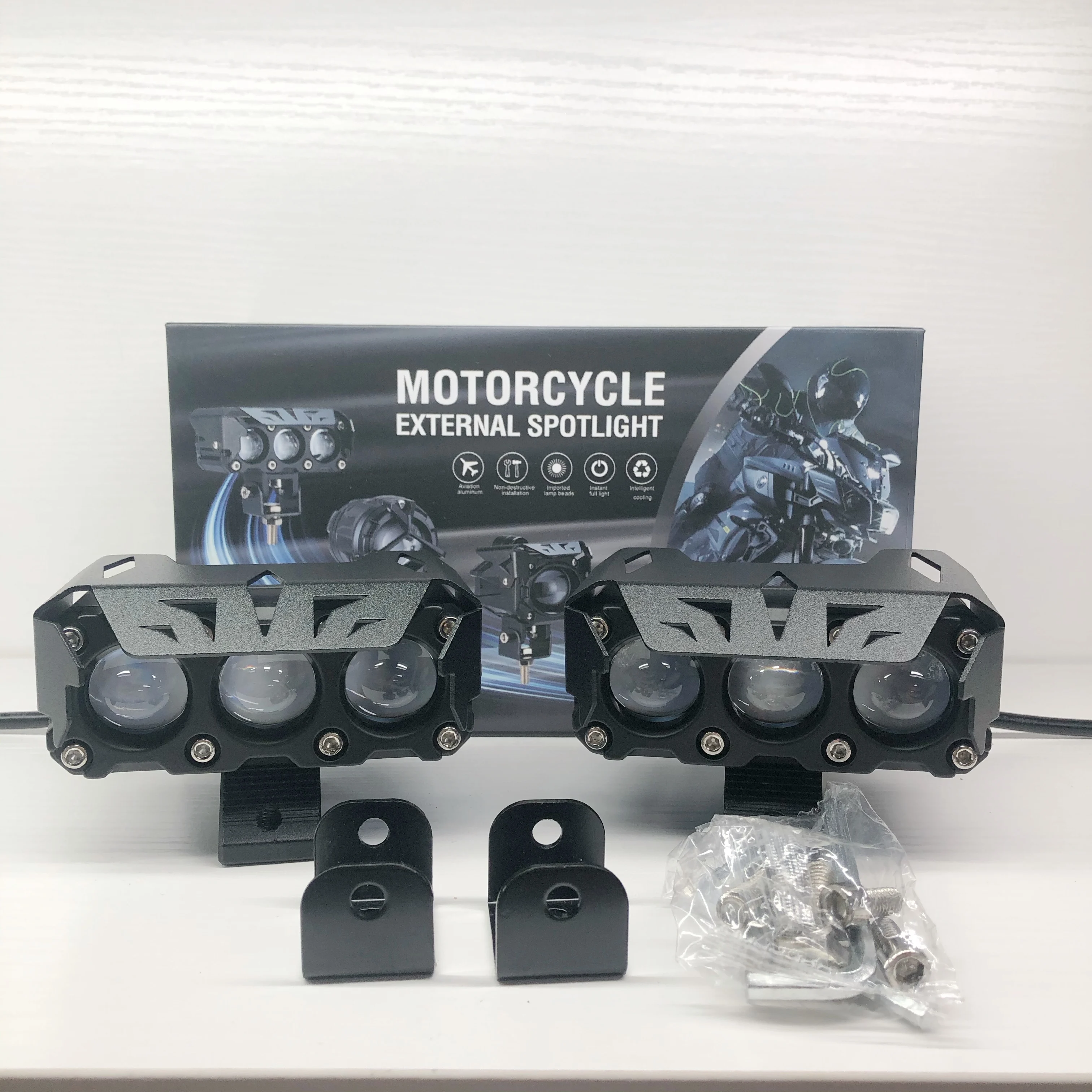 IP67 Motorcycle Dual Color Driving Light 40W LED Headlight Driving Moto Spotlight Auxiliary Light