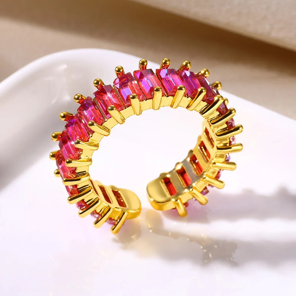 Songfu Hot Selling Classic 18K Gold Plated Copper Rings Full Diamond Color Inlaid Zircon Ring Trend Exquisite Ring Jewelry