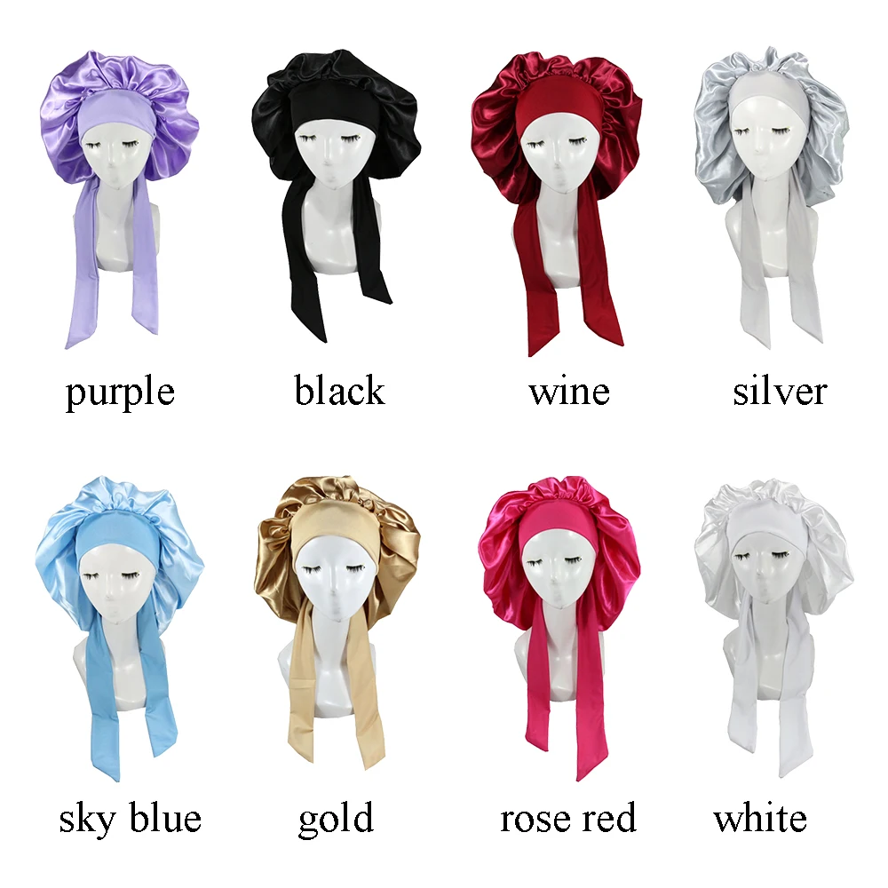 women big large braid hair head wrap satin bonnets bonnet with tie edge band adjustable straps wide band night sleep shower cap