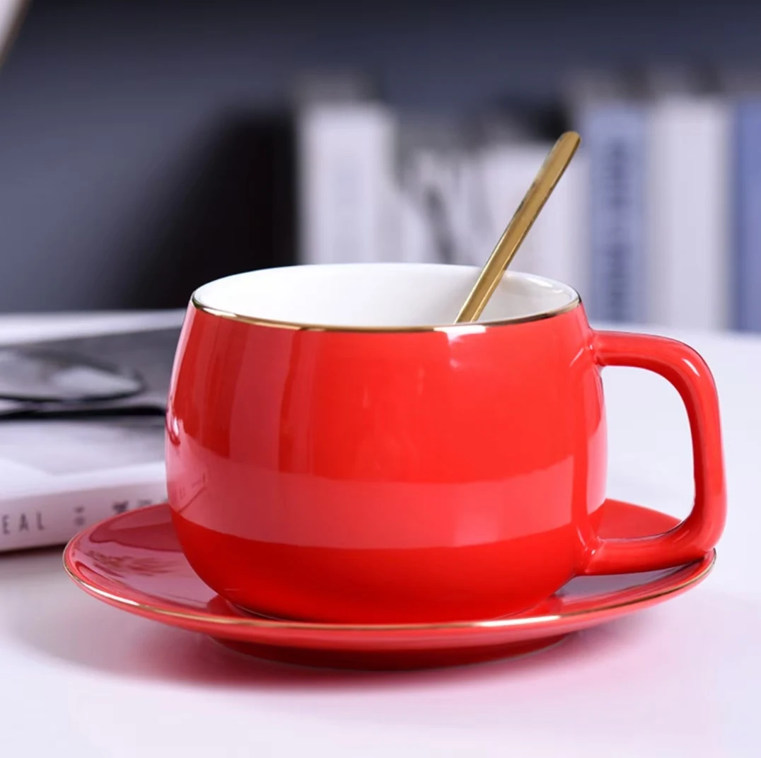 European-Style Glaze Stroke Ceramic Coffee Cup Saucer Spoon Set Turkish Design Style