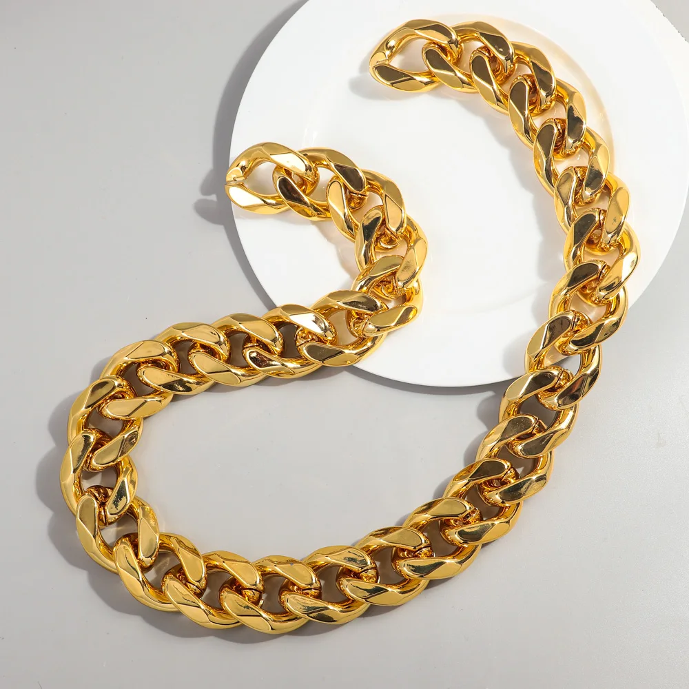 Punk Metal Style Chunky Miami Cuban Chain 42 Inches Adjustable Link Acrylic Necklace Choker Gold Plated Hip Hop Men Necklace