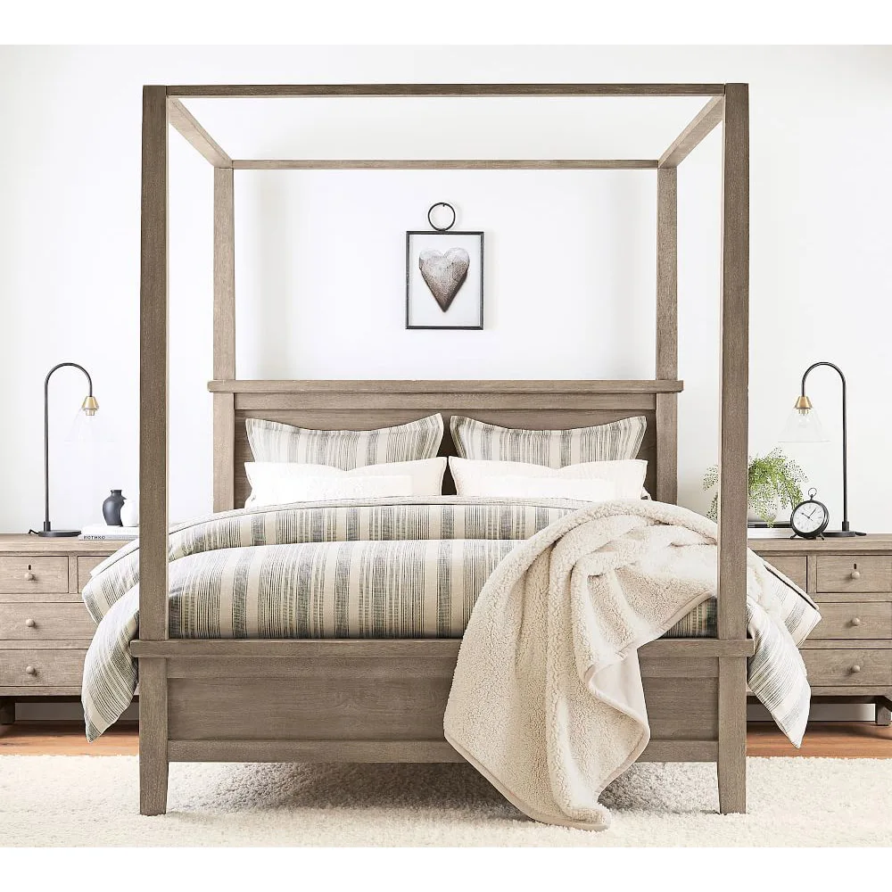 King Size Bedroom Furniture Set Wooden Canopy Bed High Quality French Style Antique Luxury 1 Piece Modern Panel Sigma Oak CN;GUA