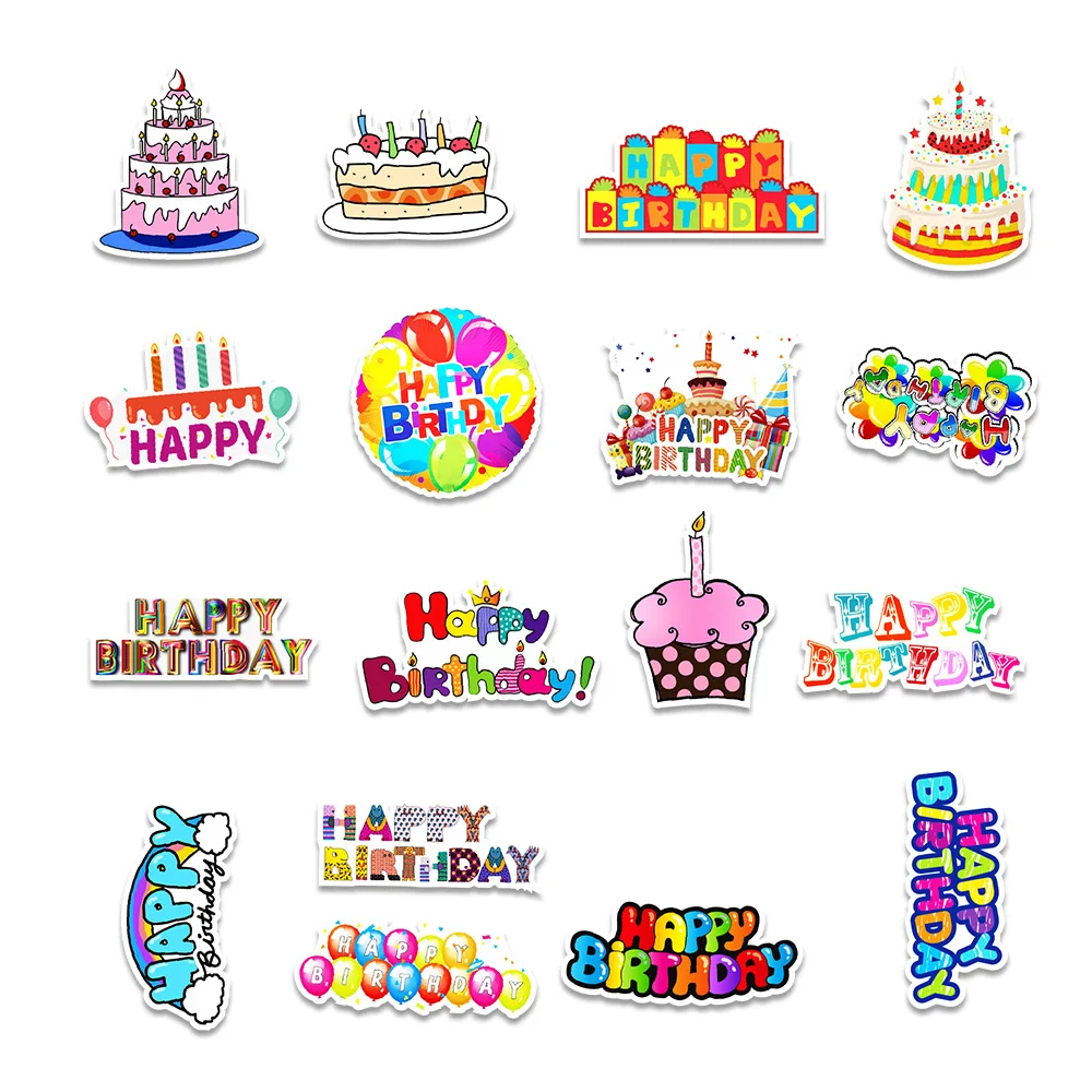 50Pcs Happy Birthday Cartoon Graffiti Stickers For Kid Gift Wall Laptop Bottle Decor Waterproof Balloon Sticker