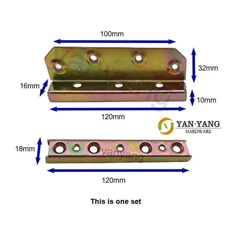 Yanyang durable wood bed frame clamp hinges furniture accessory color zinc iron plate furniture bed connector brackets