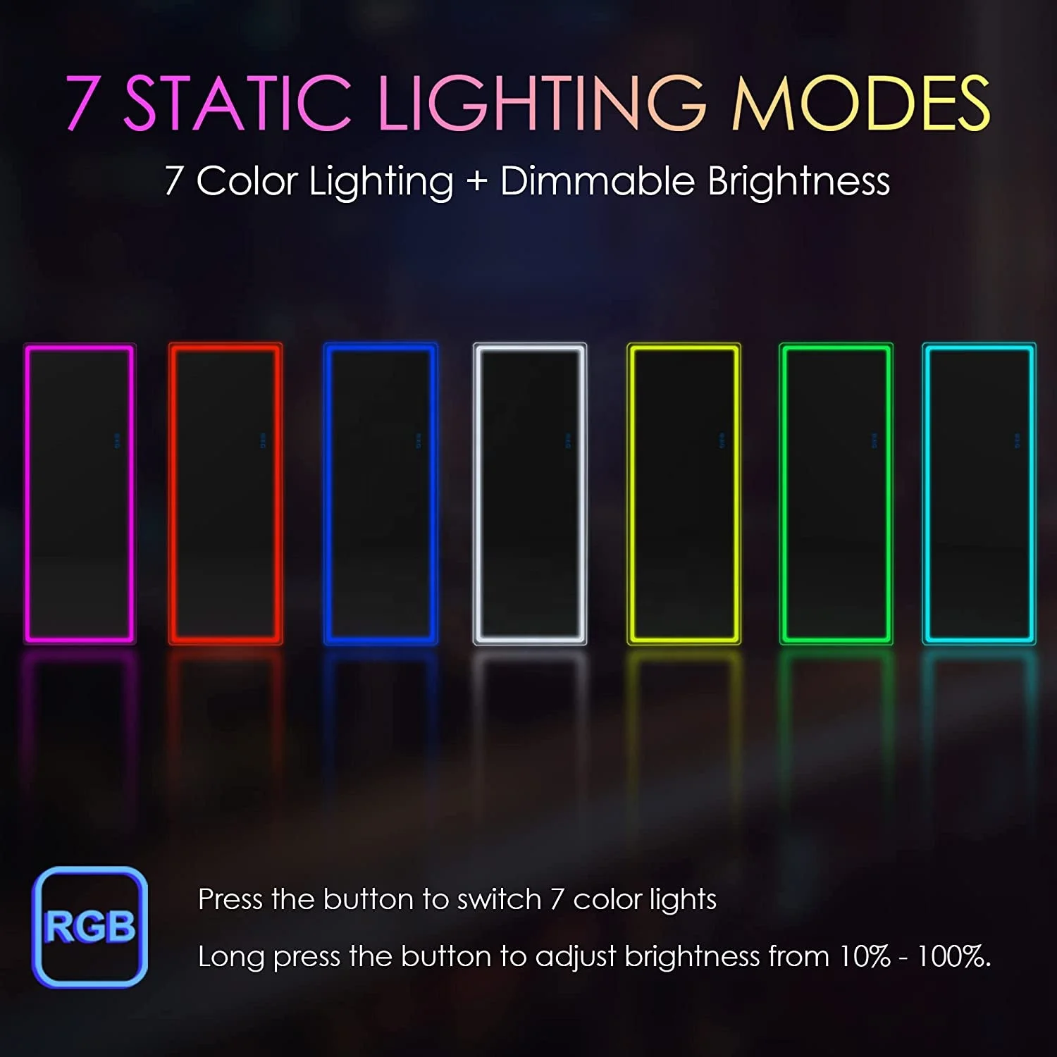 RGB LED Mirror Free Standing Floor Wall Mounted Hanging Full Body Lighted Full Length Mirror with Lights