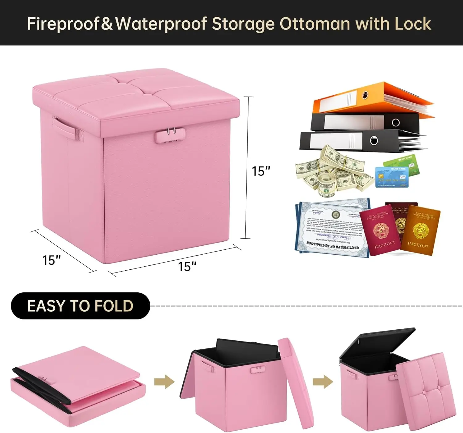 Fireproof Rectangular Storage Bench Folding Ottoman Cube Footrest Stool for Home Living Room Furniture for Tool Organization