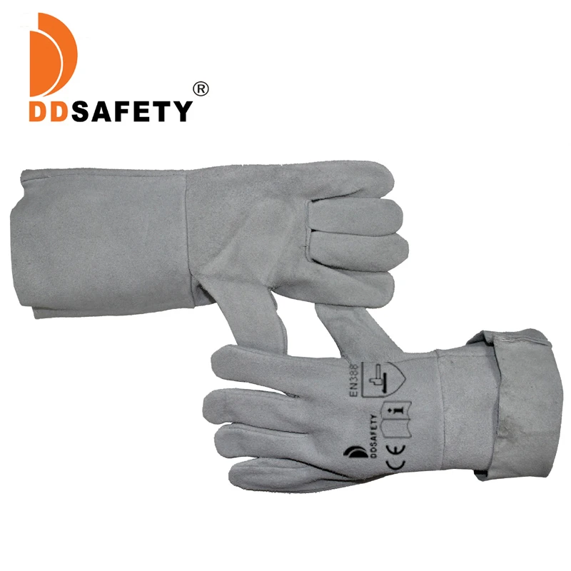 
welding gloves cow split leather hot resistance gloves unlined CE EN388 EN407 EN12477  (1600088528534)