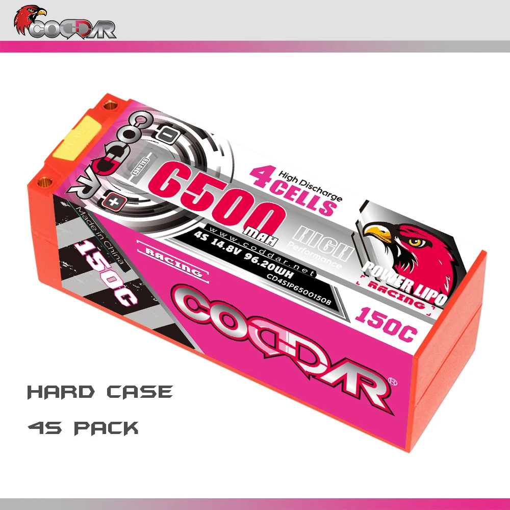 CODDAR 4S 6500MAH 14.8V 150C 5mm Bullet Hard Case RC LiPo Battery 1/10 1/8 Scale RC Car Boat Truggy
