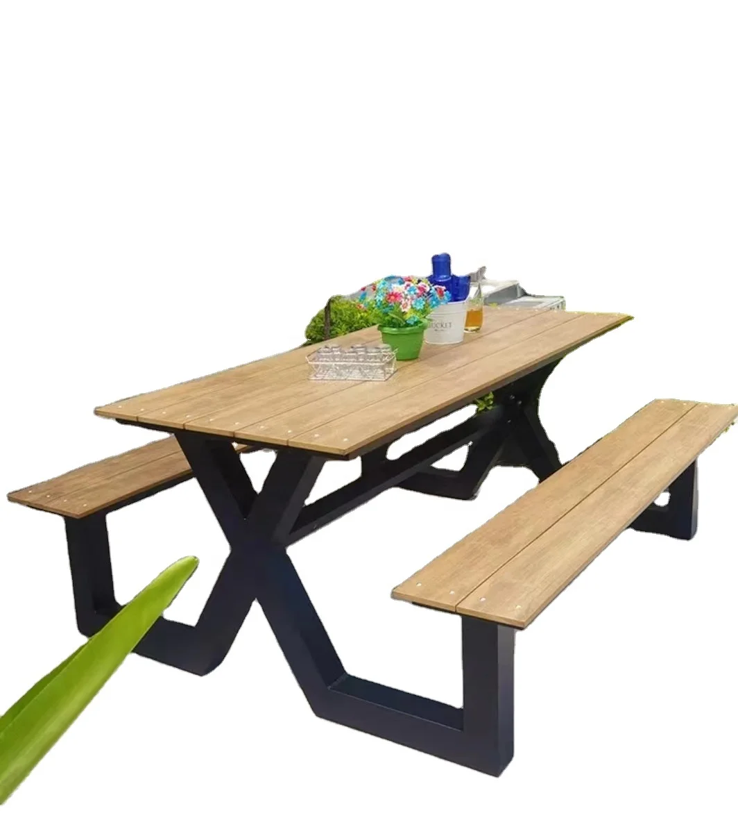 Заводская цена всепогодный водонепроницаемый деревянный открытый обеденный стол для пикника и скамейка открытый обеденный стол набор