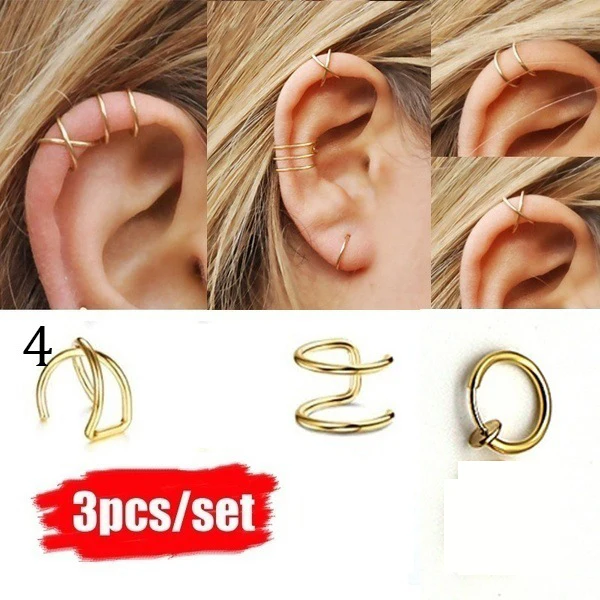 2021 Earrings Fashion Cross Over Ear Cuff Gold plating Single Ear Piercing Earrings for women