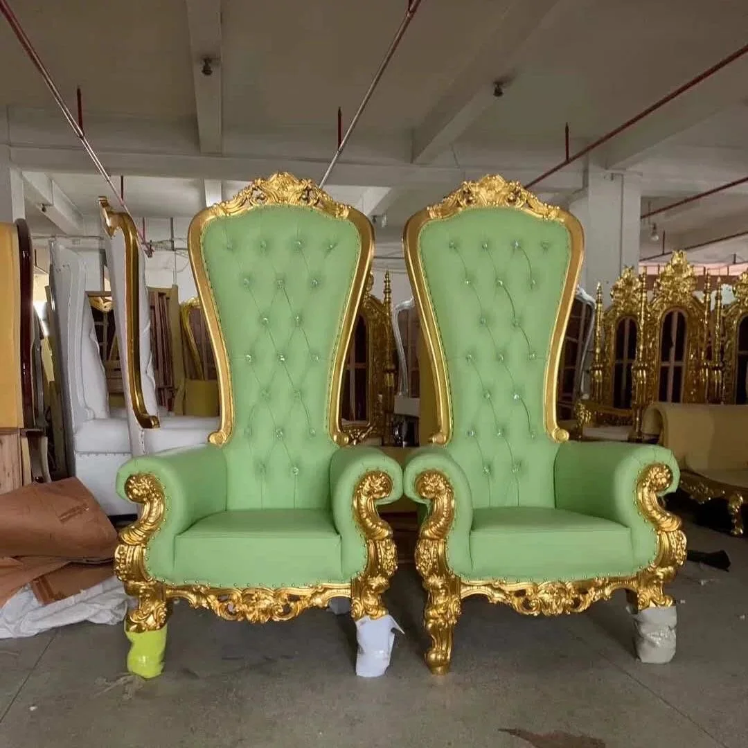 European neo-classical high-back chair KTV lobby hotel image chair solid wood carved hall decorated with gold foil king chair