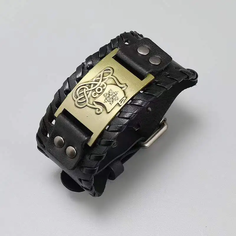 2020 handmade metal alloy charms genuine leather bracelet viking warriors with iron  for men fashion designs mens accessories