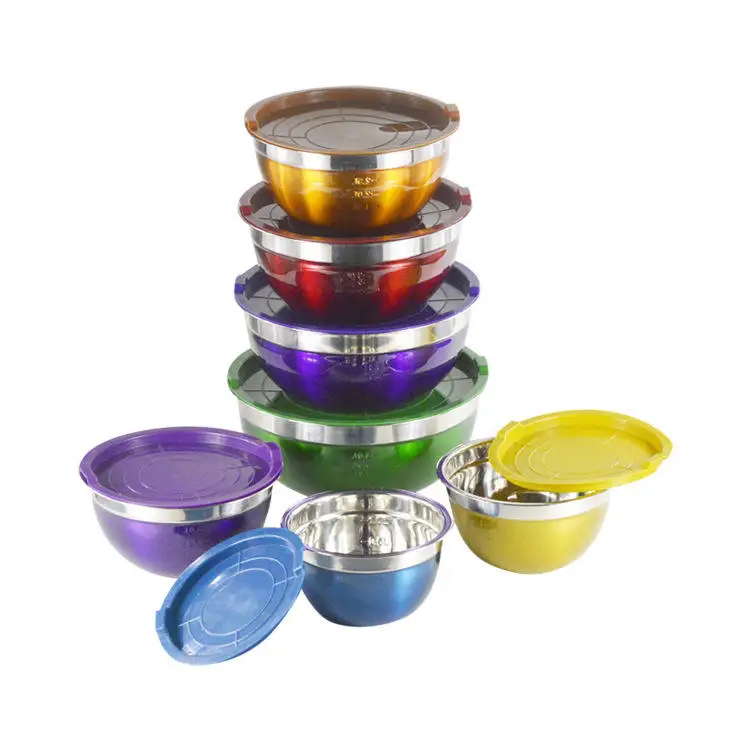 Yongfa Cheap Set of 5-7 Colorful Bowls And Servers Deep Salad Bowl Stainless Steel Material Mixing Bowls Without Lid