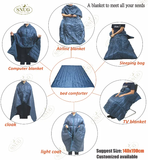 High Quality Soft Comfy Warm Wearable Oversized Camping Sherpa Throw Down Blanket Outdoor Blanket