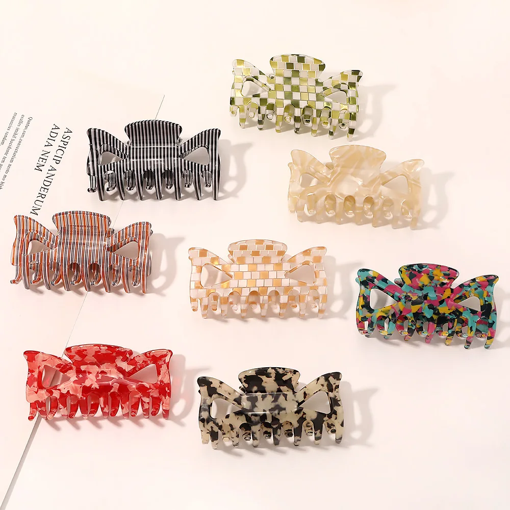 GENYA Checkered Hair Claw Clips French Design Hair Jaw Clamp Acetate Large Hair Claw Clips
