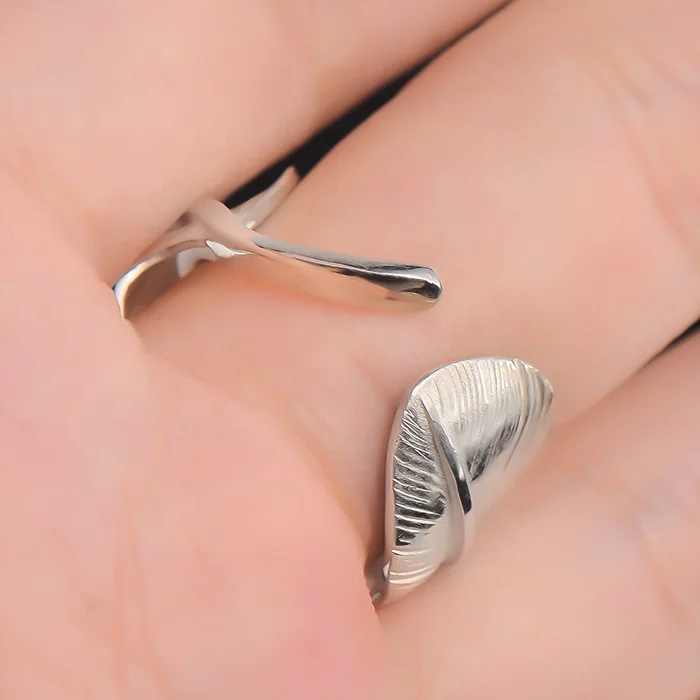 Marvelcolour Special design silver Jewelry S950 Sterling Eagle Feather handicraft free size Ring for men women fashion wearing