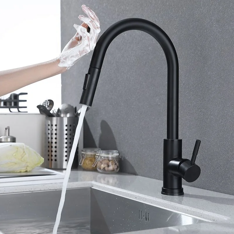 Gold Black Pull Out Water Tap 2 Functions Sprayer Touch Sensor Kitchen Faucet Stainless Steel Ceramic Hotel Modern Contemporary