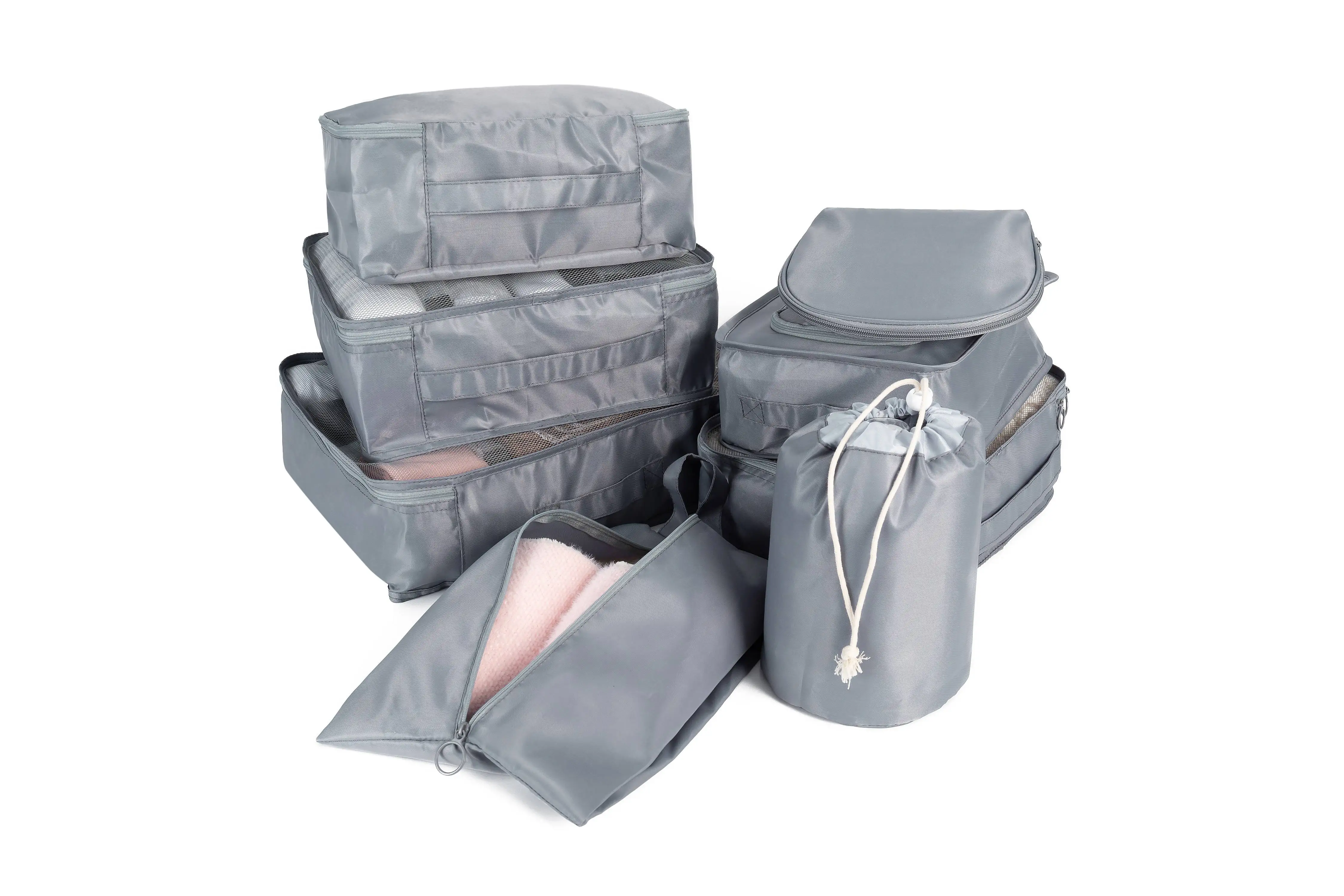 7 in 1 set lightweight Travel Luggage Organizer Bags compression packing cubes with shoes bag and cosmetic bag
