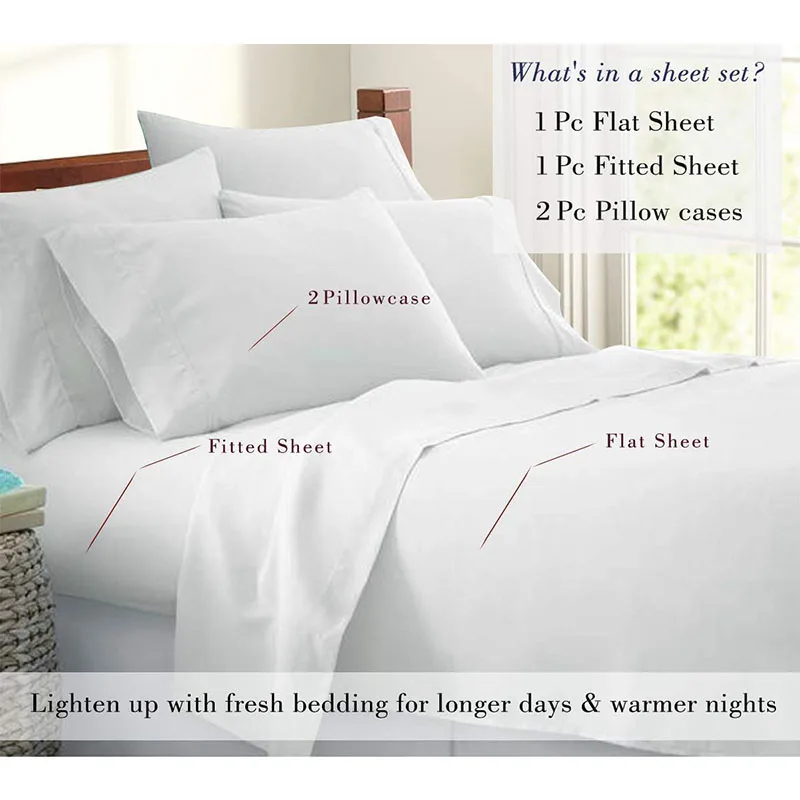 Bedding Set with Pillowcase Solid Color Fitted Sheet 600TC King Size Flat Sheet 100% Egyptian Cotton Bed Sheets Set