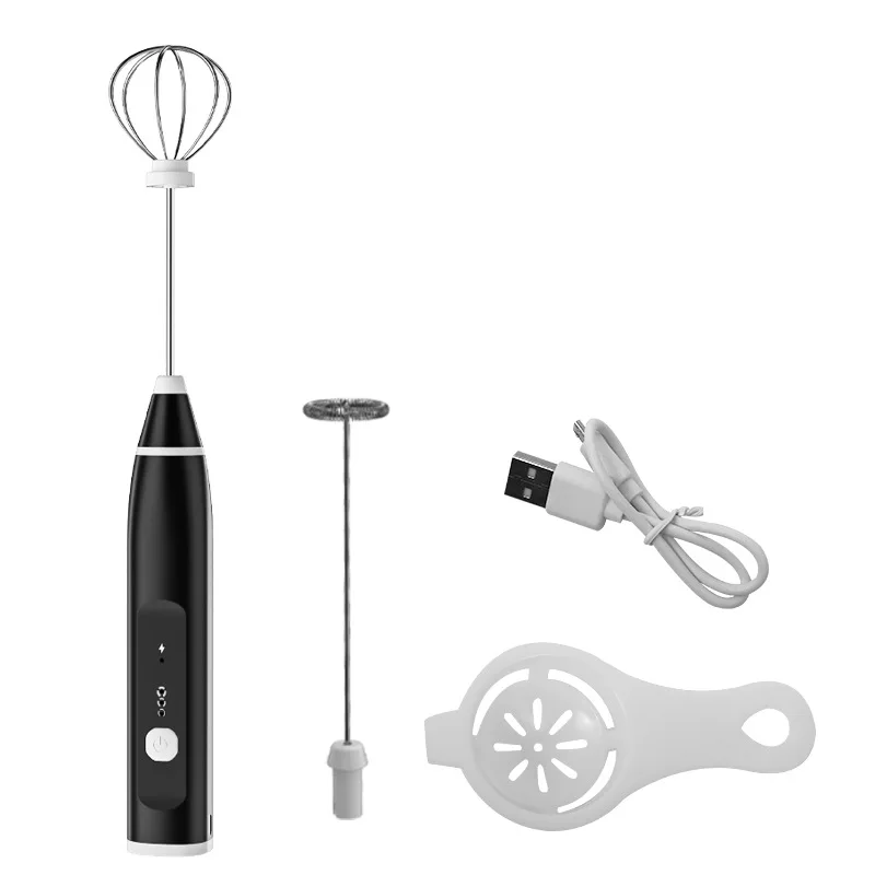 Factory Supply Usb Rechargeable Milk Frother Electric Handheld Foam Maker For Making Lattes Coffee 3 Speed With Lcd Display