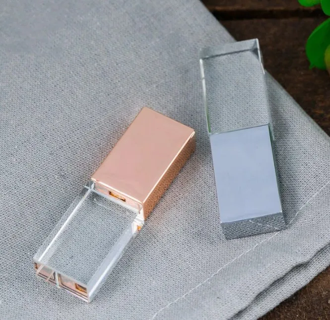 Wholesale  ROSE GOLD matte Glass Crystal USB flash Drives Thumb drive USB3.0 64GB 128GB  with USB gift box packing