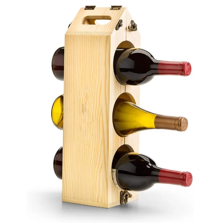 Novel design Wooden 3 Drink Bottles Organizer  Top Shelf Freestanding Stand Wine Rack Wood For home