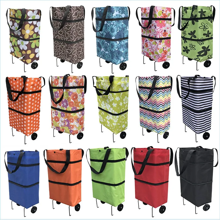 H122 Custom Logo Wholesale Tugboat Vegetable Bag Reusable Foldable Shopping Cart Backpack Grocery Shopping Bag With Wheels