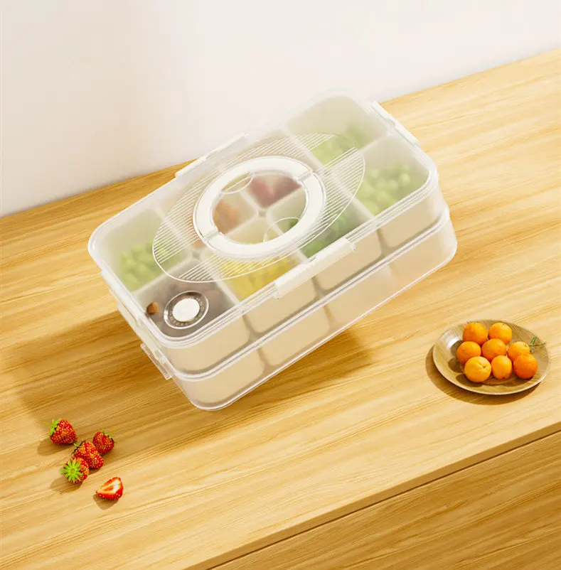 Dishwasher Safe Stackable Plastic Divided Serving Tray With Lid And Handle snack Box Container Organizer
