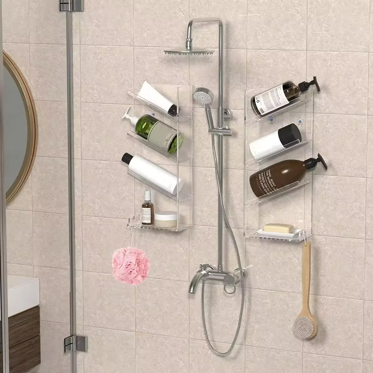Acrylic Floating Wall Display Shelves clear acrylic bathroom shower caddy organizer lucite shampoo display holder shelf