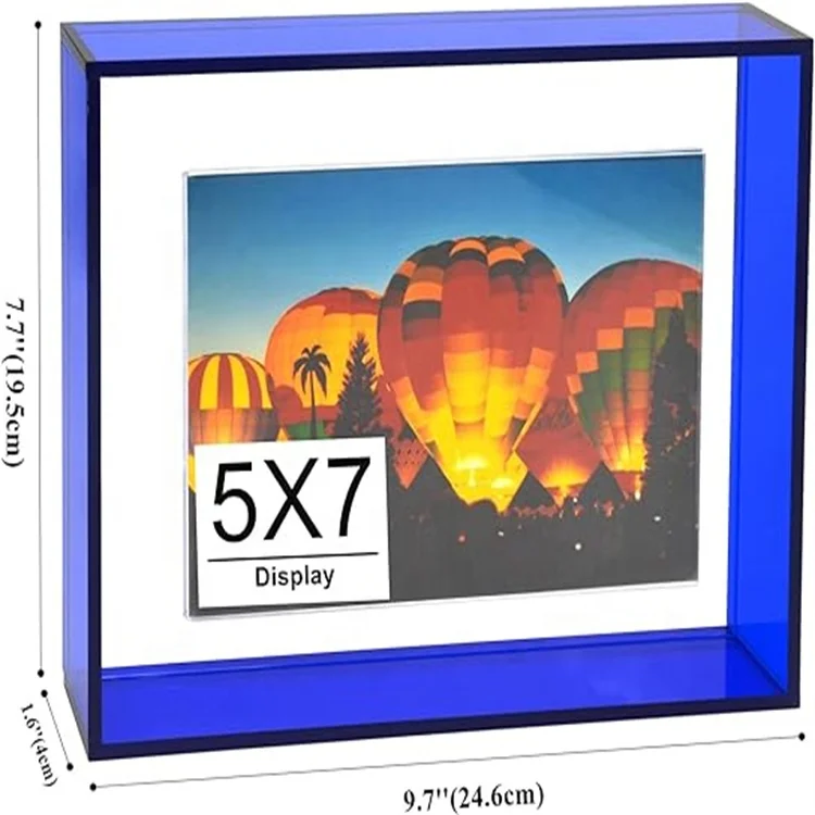 Blue Floating Photo Frame Neon Acrylic Table Top Frame Trim Colorful Modern Photo Frame Suitable for Gallery Home Office