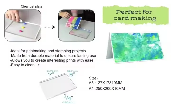 Arts Gel Printing Plate Clear Gel Printmaking Tool Monoprinting Supplies Reusable Print Plate gel Printmaking Plate for Crafts