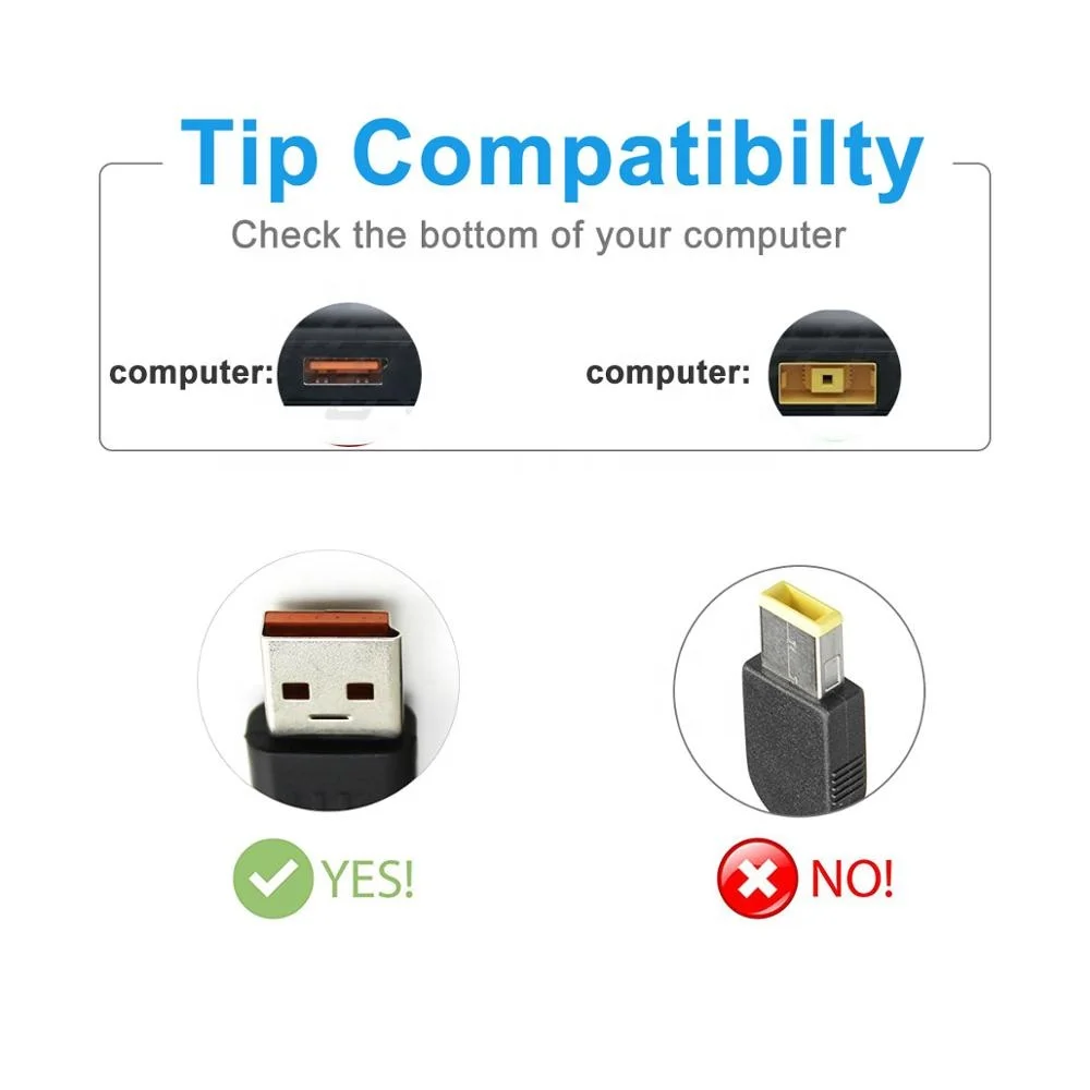 65W USB AC Charger Fit for Lenovo Yoga 3 Pro 1370 1170 1470  81JH 80HE Yoga 700 900 ADL65WDK Laptop Power Supply Adapter Cord