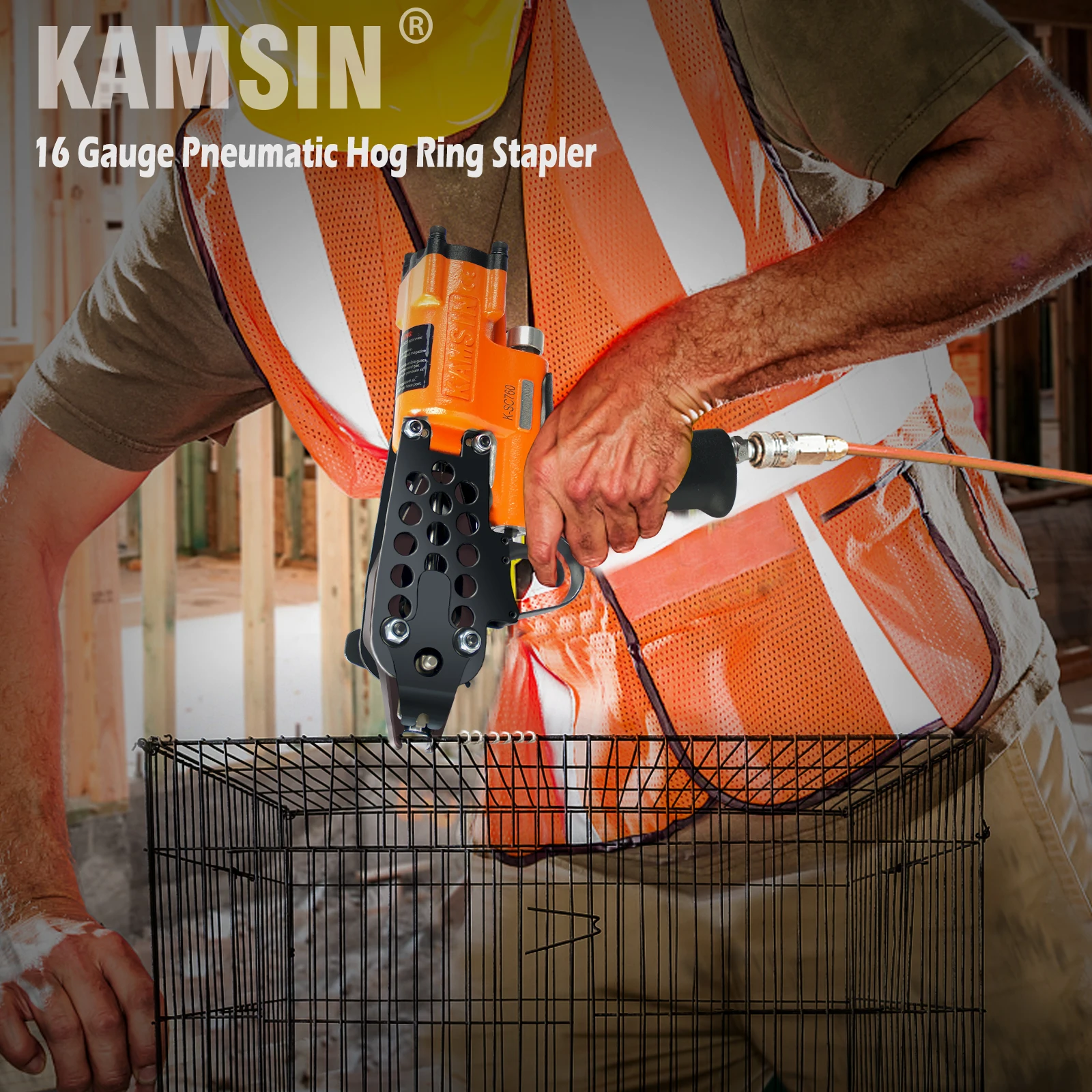 SC760 C Ring Gun16 Gauge 1/2-Inch Crown 3.0-4.8 mm Closure Diameter Pneumatic Hog Ring Gun for Spring Mattress, Fencing