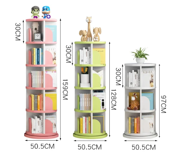 Kids Rotatable Bookshelf 360 Degree Wood Bookcase Revolving Storage Holders Racks Bookcase for Children
