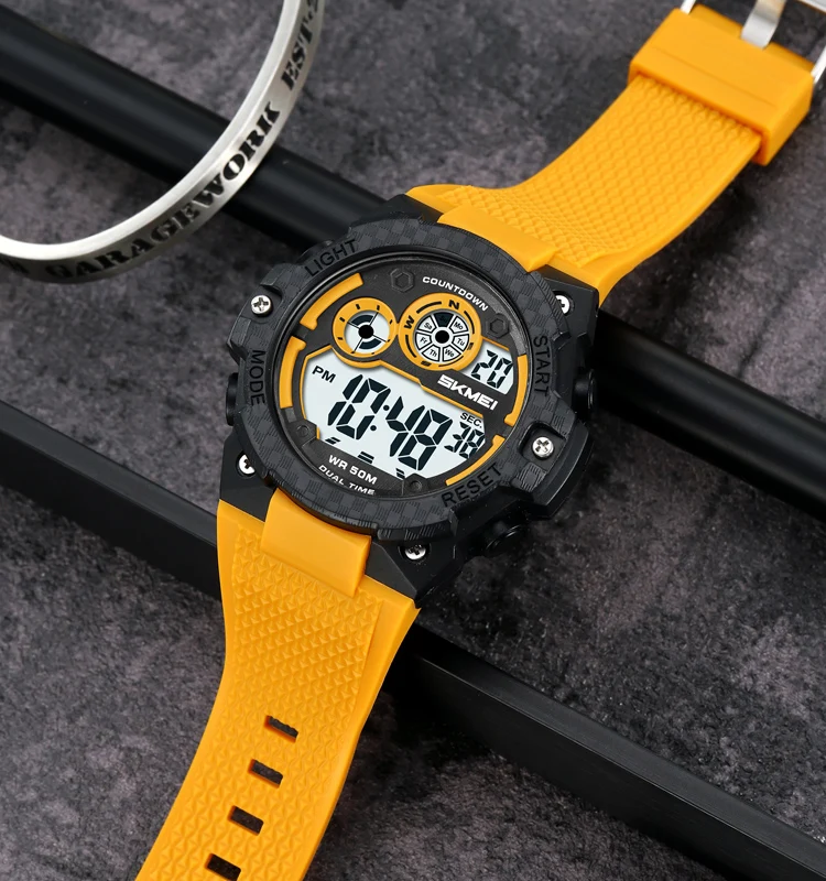 Stylish water-proof stop watch SKMEI 2337 minimalist digital stopwatch with yellow tpu watch band orologio
