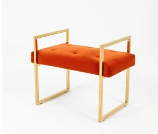 Modern Golden Stainless Steel Frame Upholstered Bench Rectangular Accent Stool Comfortable Velvet Ottoman For Living Room