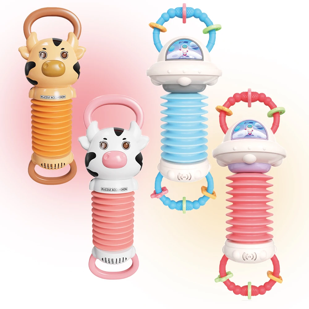 Hot selling products Cartoon Shape Learning cow Flying Disc Accordion Musical Instruments Sensory cognition Music Soothing toys