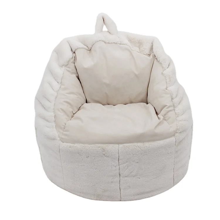 Customized White Round Bean Bag Comfortable Children Stool Pouffe Sofa Seating Bedroom Indoor Furniture
