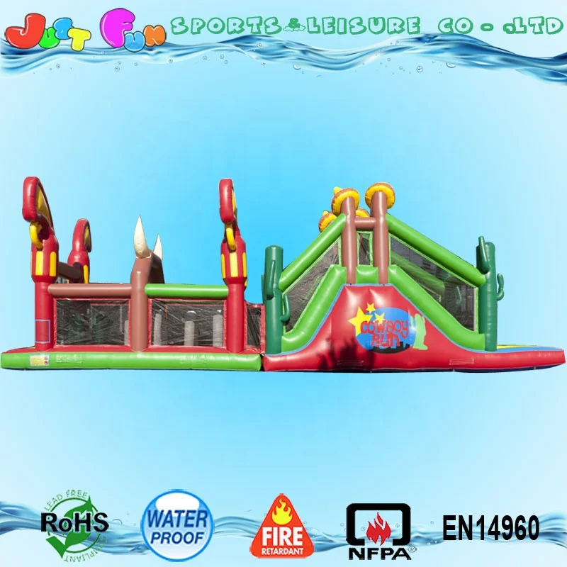 Interesting cow boy bouncy house slide obstacle course for kid and adult