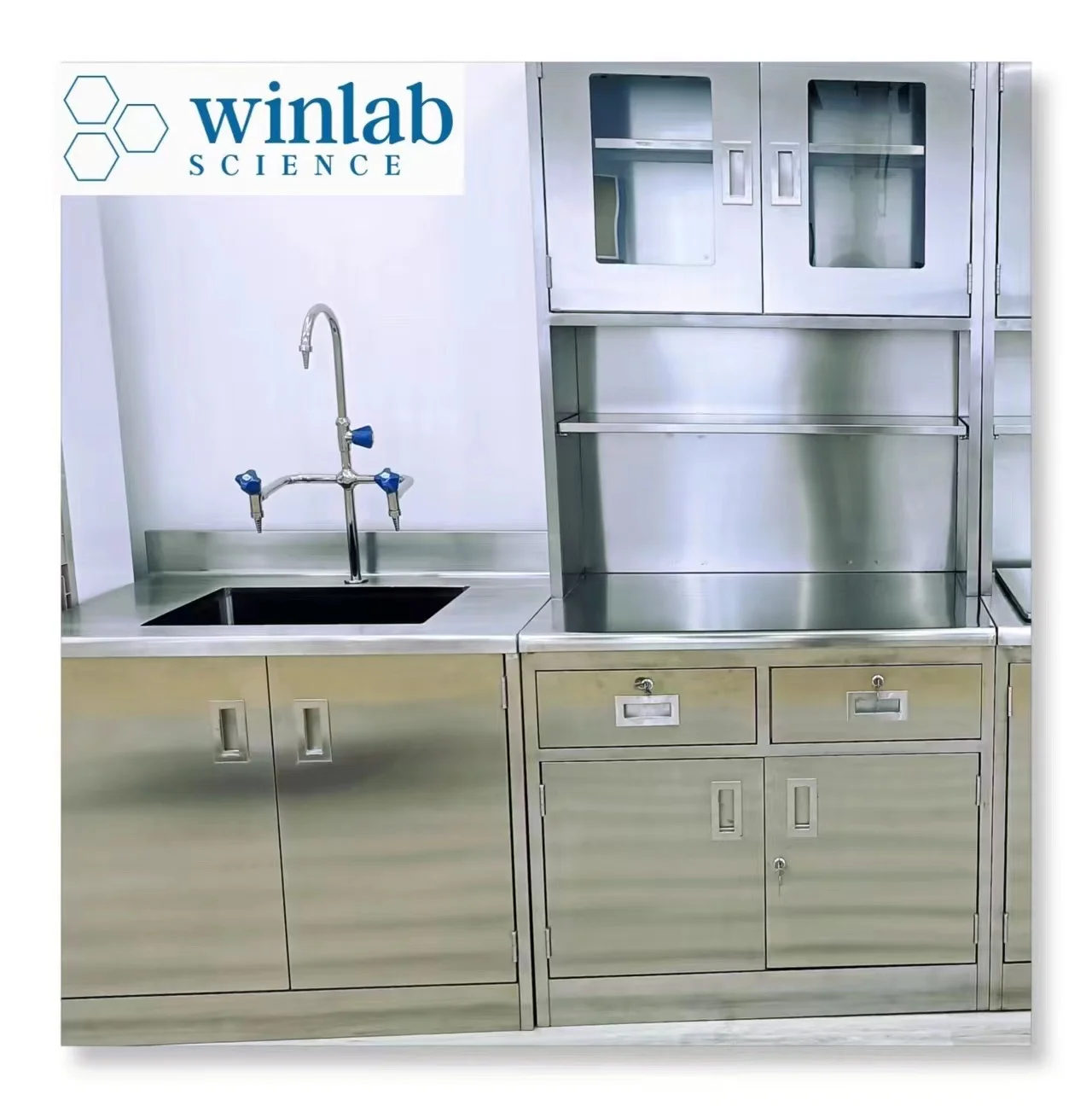 Hospital lab furniture clean room 304 stainless steel worktable with sink and faucet of kitchen cabinet