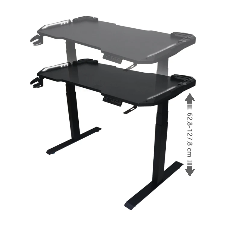 Home Height Adjustable Gaming Office Desk Black E-sports Pc Stand Up Desk With LED Light Computer Electric Standing Gamer Desk