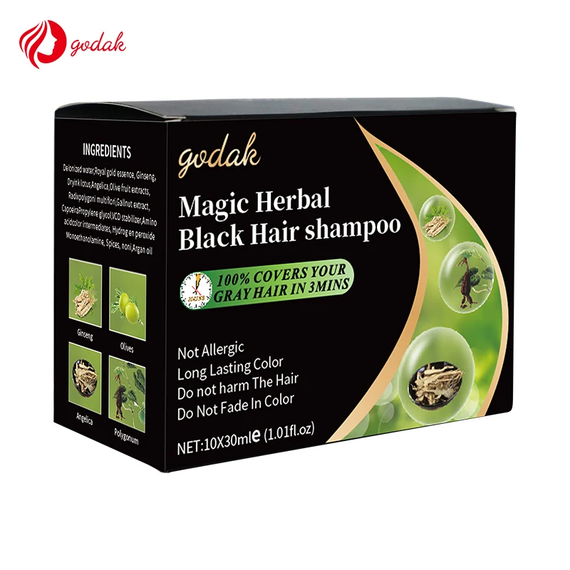 OEM Salon Language  Black  Shampoo Permanently Ammonia Free Herbal Black Silky Hair Color Chart