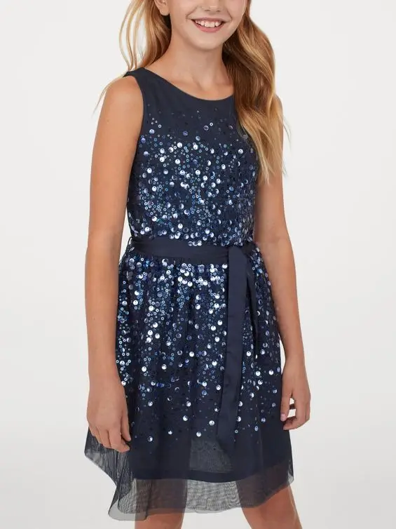 Customized Available Baby Kids Clothes High Quality New Fashion Summer Sequined Tulle Girls Birthday Dresses