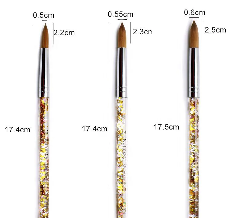 Iksbeauty Kolinsky акриловая кисть для ногтей Пользовательский логотип кристальная Ручка Акриловая ОБЖИМНАЯ