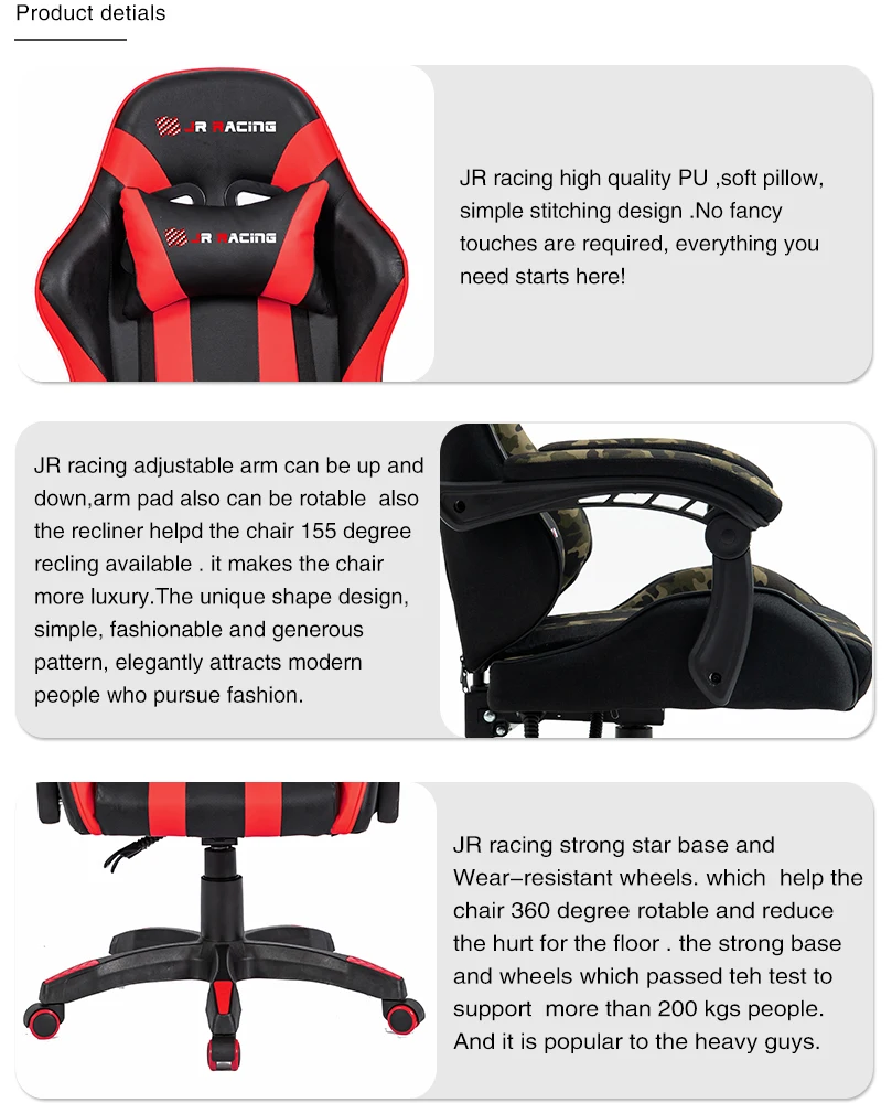 High Quality Luxury Cheap Office Furniture Black Leather Pc Computer Silla Gamer Ergonomic Gaming Chair