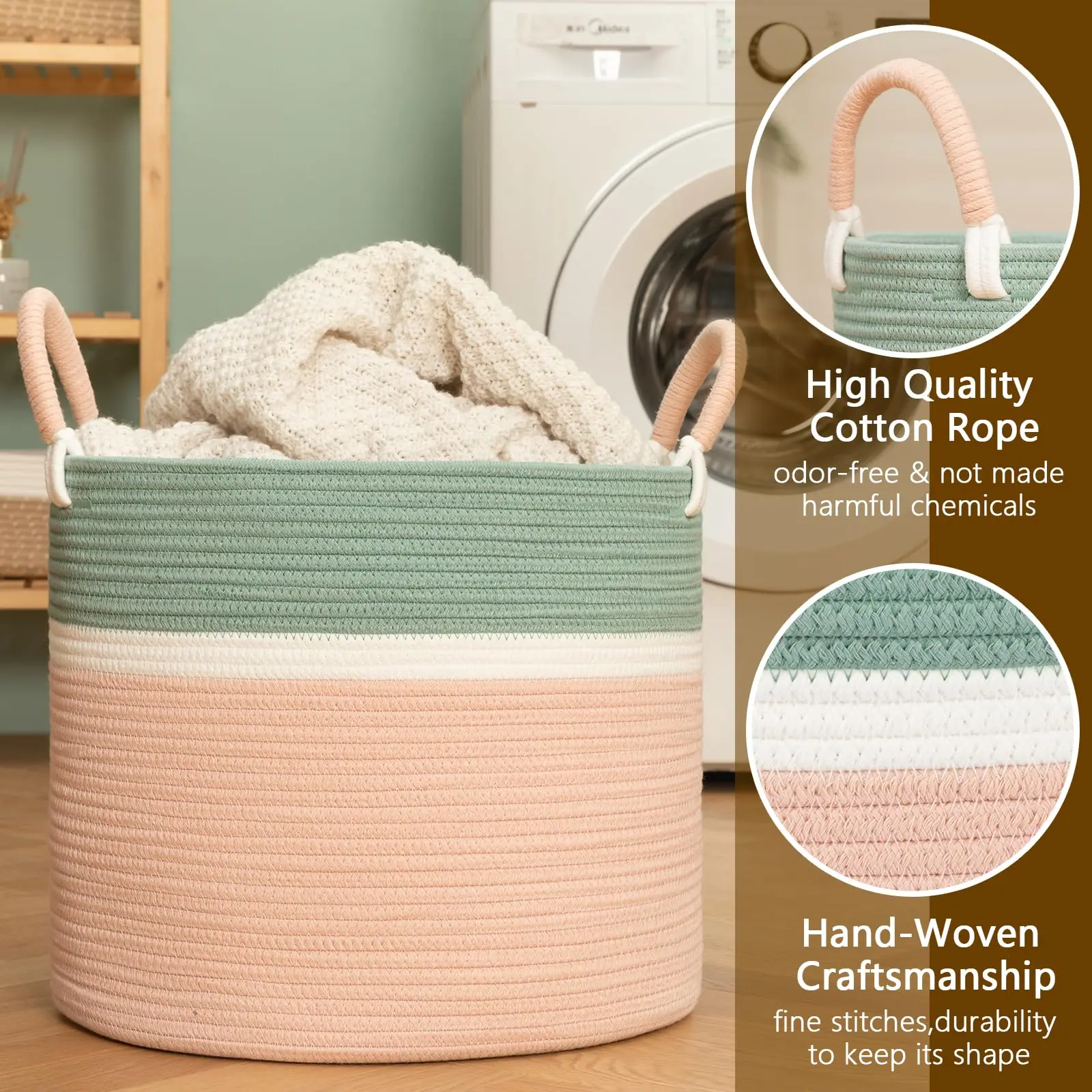 Large Dirty Clothes Foldable Collapsible Hand Hampers Storage Containers Cotton Rope Woven Laundry Basket