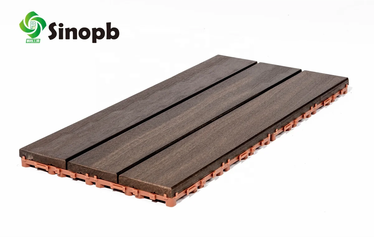 DIY IPE Wood Deck Tile with interlocking plastic base outdoor decking tile flooring