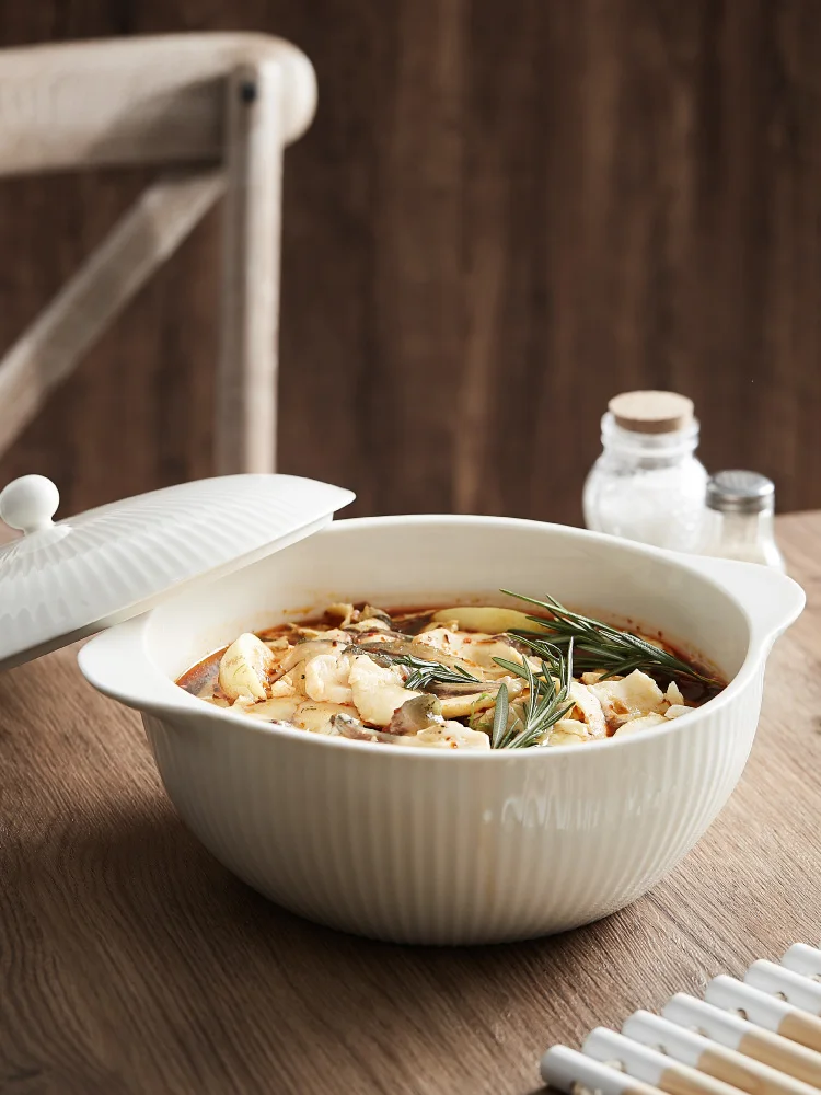 
European-style Ceramic soup pot cooking pots with handle Support hotel LOGO custom soup pot 
