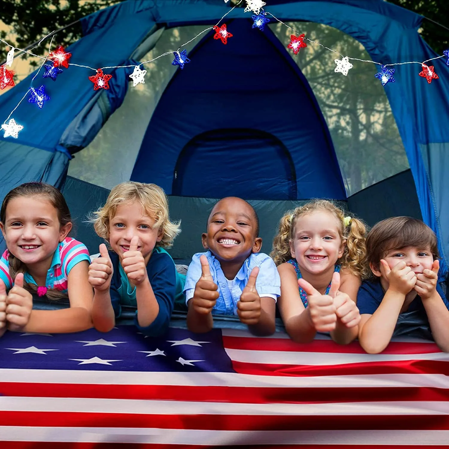 rattan wire Star String Light Independence Day Decoration Waterproof Battery Red White Blue holiday lighting decor