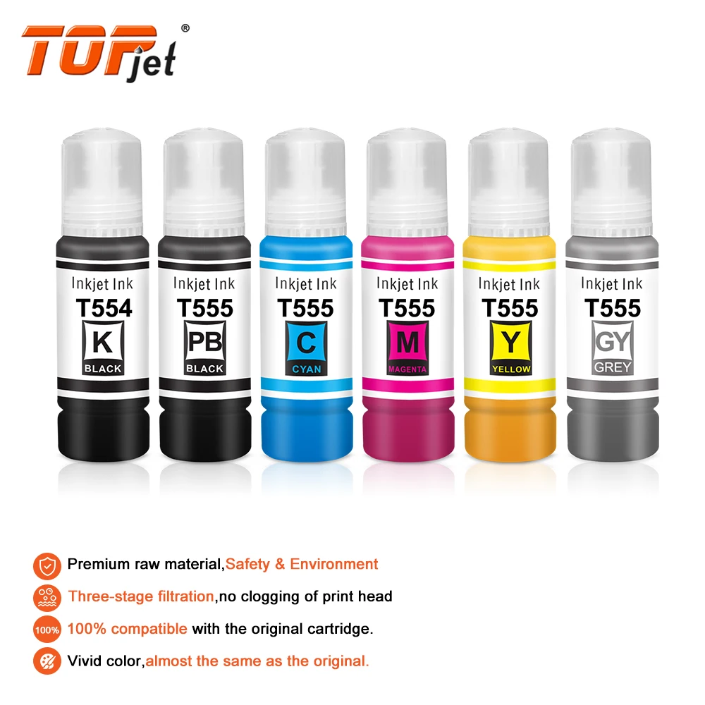Topjet ink Refill T554 554 555 For EPSON 555 Compatible ink bottle tinta de recarga Refill ink for Epson L8160/L8180